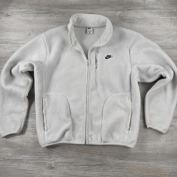 Nike Other - Nike Sportswear Club Fleece Jacket Mens Medium White Full Zip High Pile Preppy